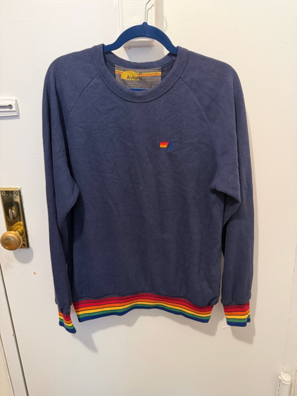 Aviator Nation Navy Crewneck Sweatshirt with Rainbow Trim - Picture 3 of 5